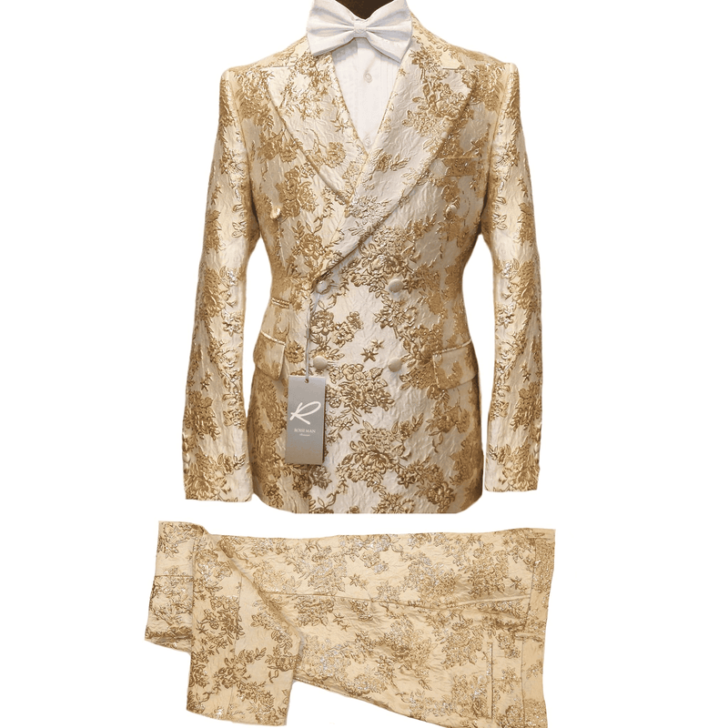 White and Gold Tuxedo - Floral Suit - Wedding - Prom Suit - AlbertoNardoniStore
