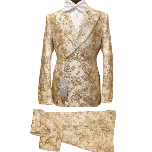 White and Gold Tuxedo - Floral Suit - Wedding - Prom Suit - AlbertoNardoniStore