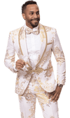 White and Gold Tuxedo - Flower Floral Suit - Paisley Suit - AlbertoNardoniStore