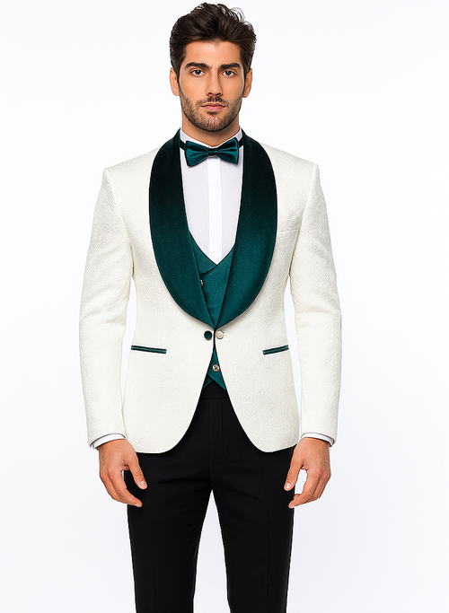 White and Hunter Prom Tuxedo - Wedding Suit - Groom tuxedo Suit