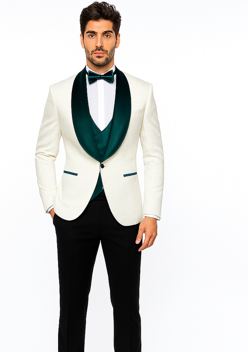 White and Hunter Prom Tuxedo - Wedding Suit - Groom tuxedo Suit