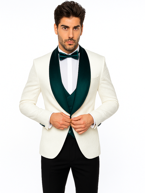 White and Hunter Prom Tuxedo - Wedding Suit - Groom tuxedo Suit