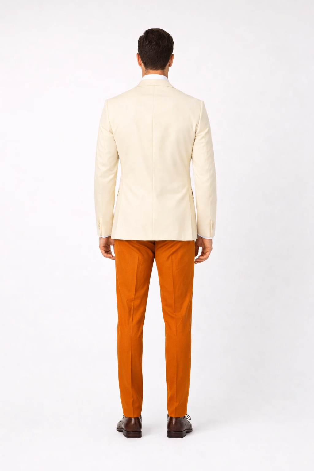 White and Orange Tuxedo Wedding Suit - White Dinner Jacket + Vest + Pants + Bow-tie