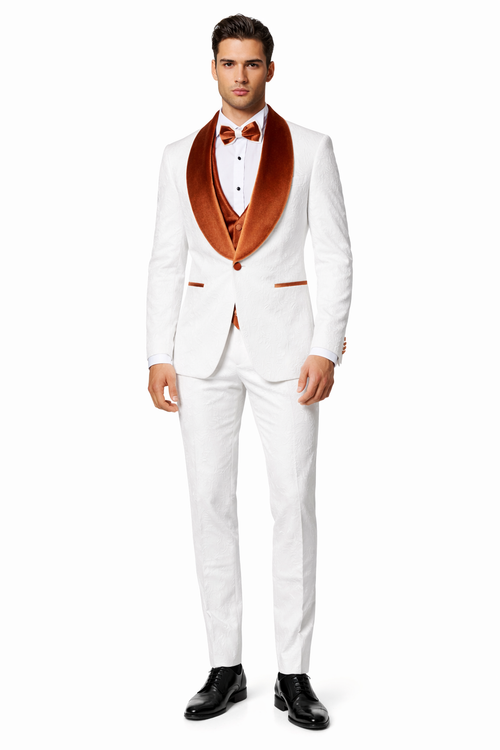 White and Orange Prom Tuxedo - Wedding Suit - Groom tuxedo Suit