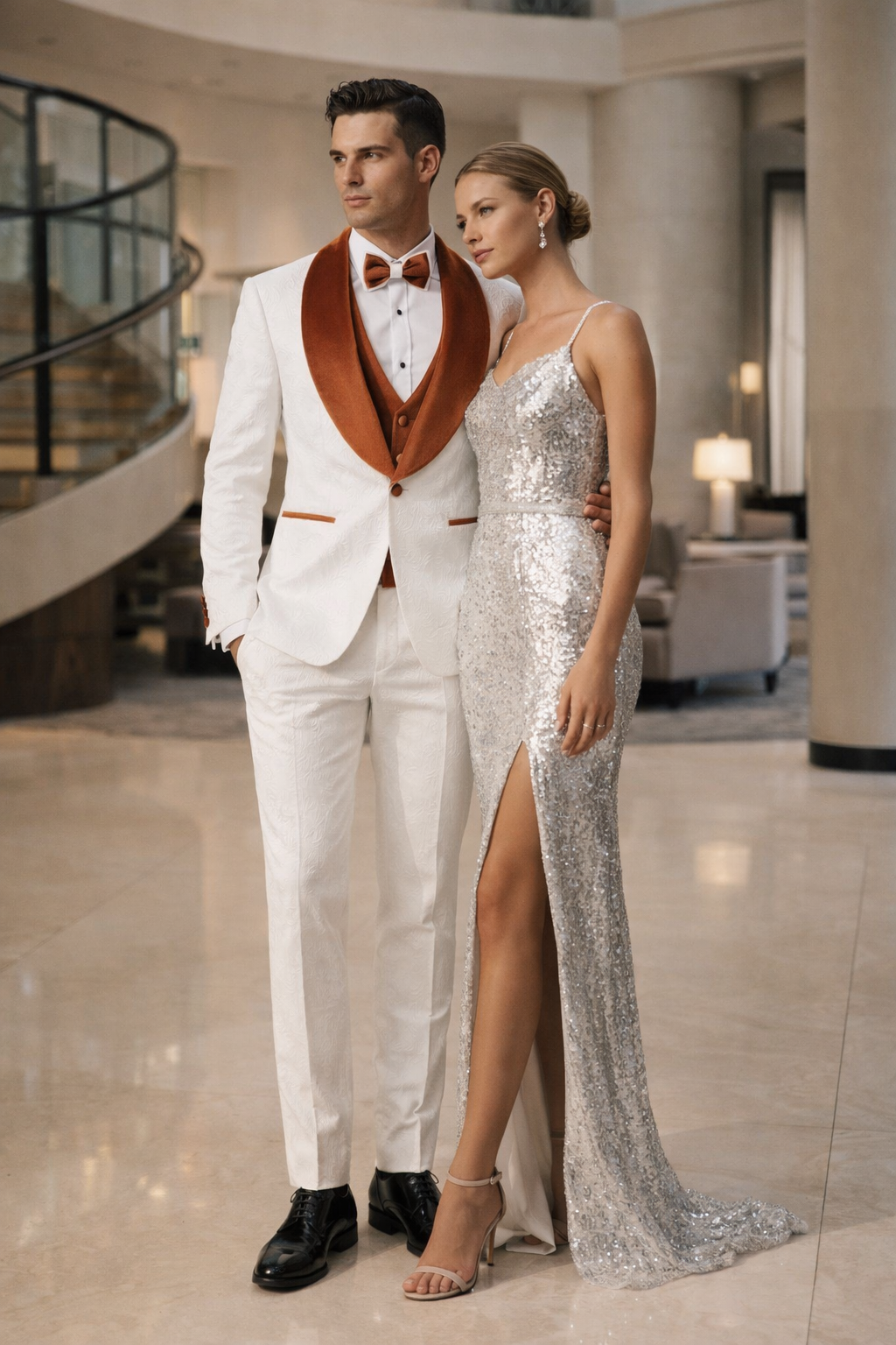 White and Orange Prom Tuxedo - Wedding Suit - Groom tuxedo Suit