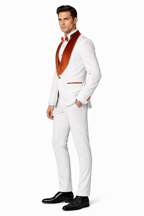 White and Orange Prom Tuxedo - Wedding Suit - Groom tuxedo Suit