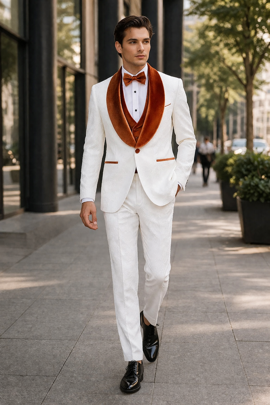 White and Orange Prom Tuxedo - Wedding Suit - Groom tuxedo Suit