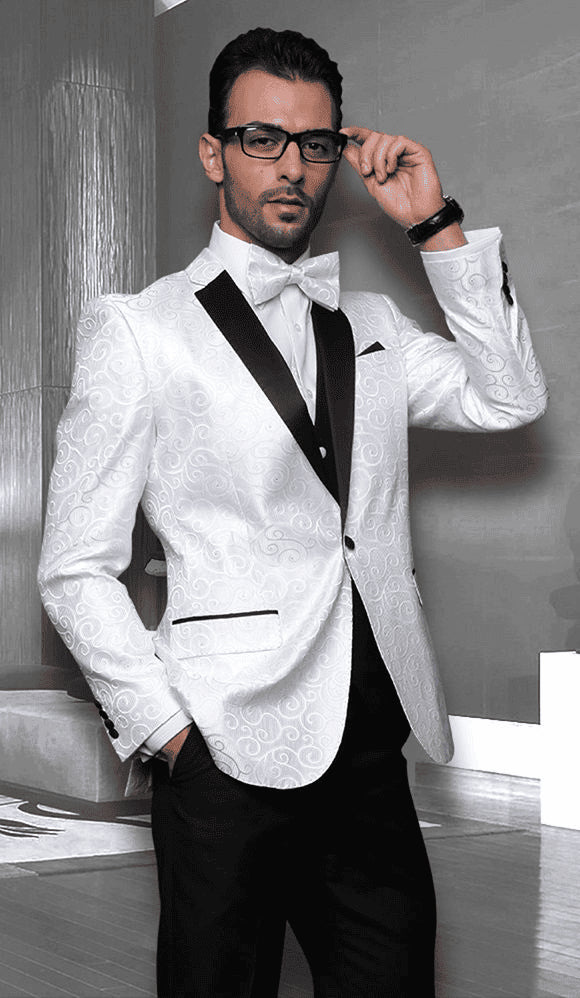 White And Silver Prom Suit - White Wedding Tuxedo - AlbertoNardoniStore