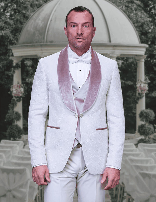 White And Silver Prom Suit - White Wedding Tuxedo - AlbertoNardoniStore