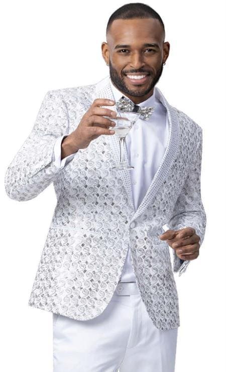 White And Silver Prom Suit - White Wedding Tuxedo - AlbertoNardoniStore