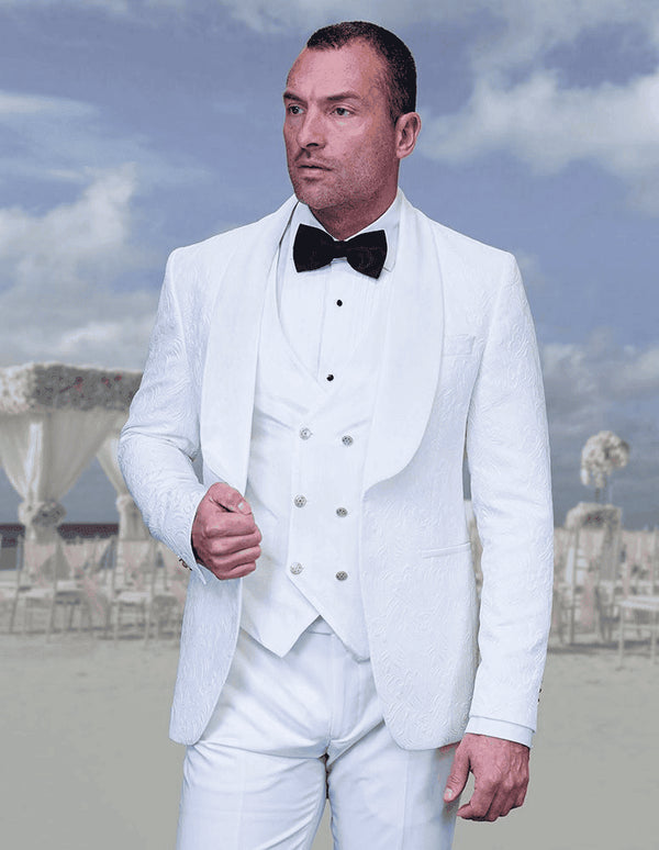 White And Silver Prom Suit - White Wedding Tuxedo - AlbertoNardoniStore