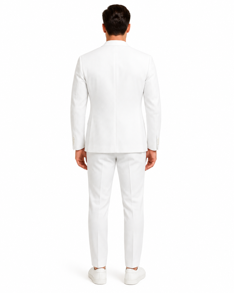 White Linen Suit For Summer - Collarless Blazer and Pants Collarless Lapel - No Lapel Casual!