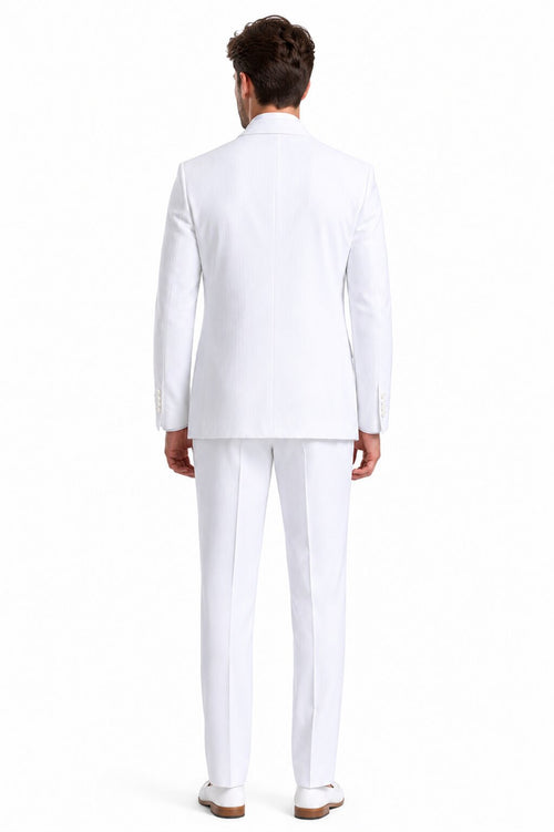 Mens Double Breasted Summer Seersucker Suit in White Pinstripe