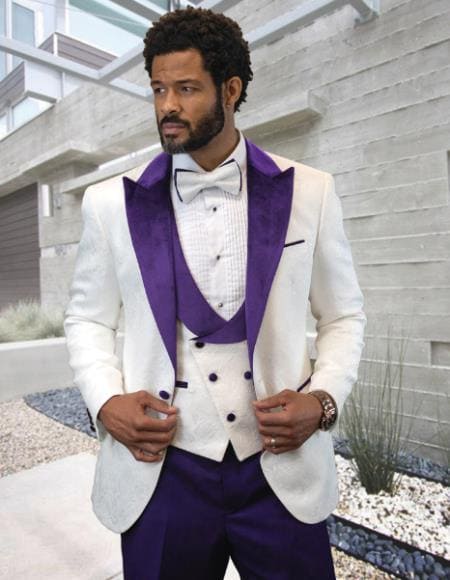 White Prom Suit Two Toned Tuxedo With Matching Tuxedo - White And Purple - AlbertoNardoniStore