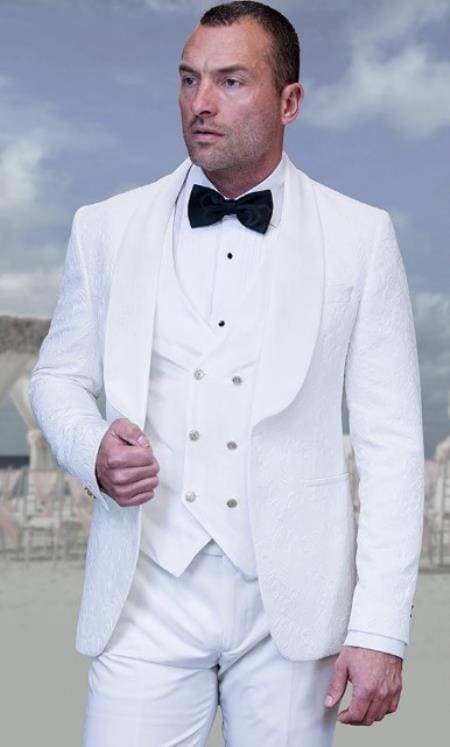 White Prom Suit Two Toned Tuxedo With Matching Tuxedo - White Wedding Tuxedo - AlbertoNardoniStore