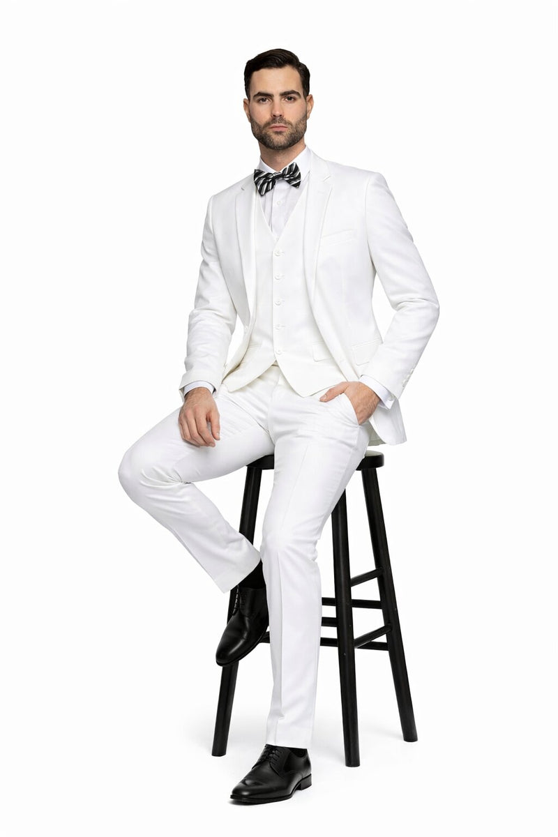 Suits For Easter - Mens Easter Suit - Mens 2 Button Vested Skinny Wool Suit in White