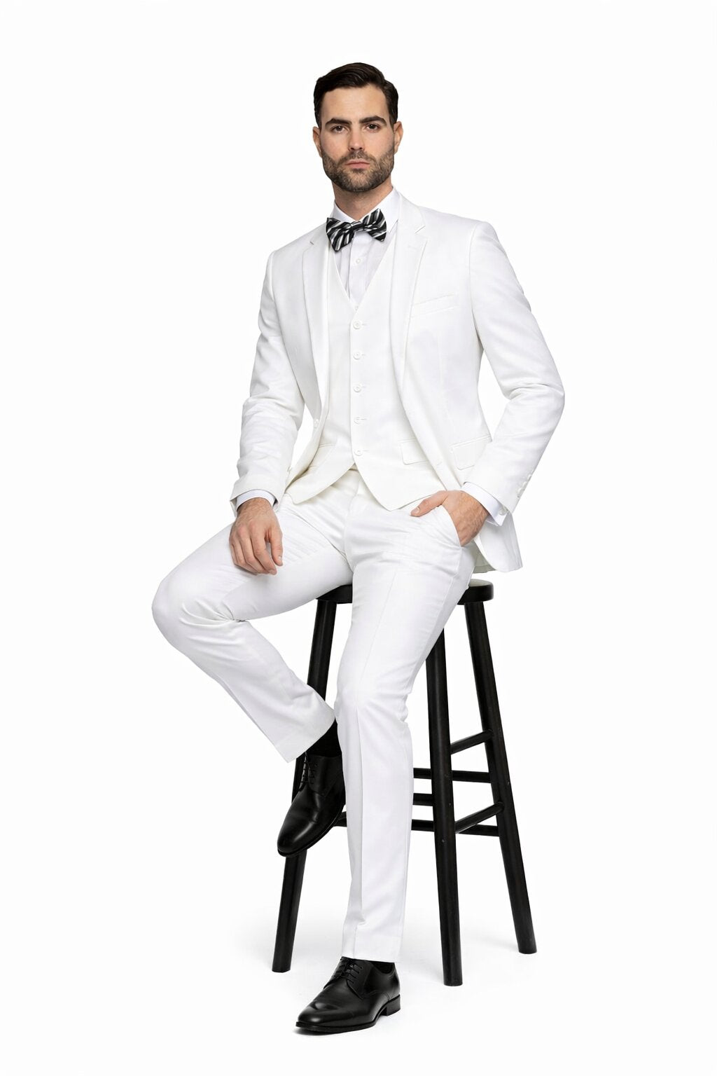 Men’s 2 Button Vested Skinny Suit in White – Modern 3-Piece Formal Ensemble