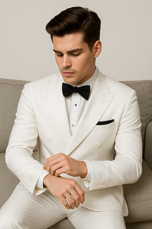 Mens Colonel Sanders White Double Breasted Suit Chest Pocket Costume