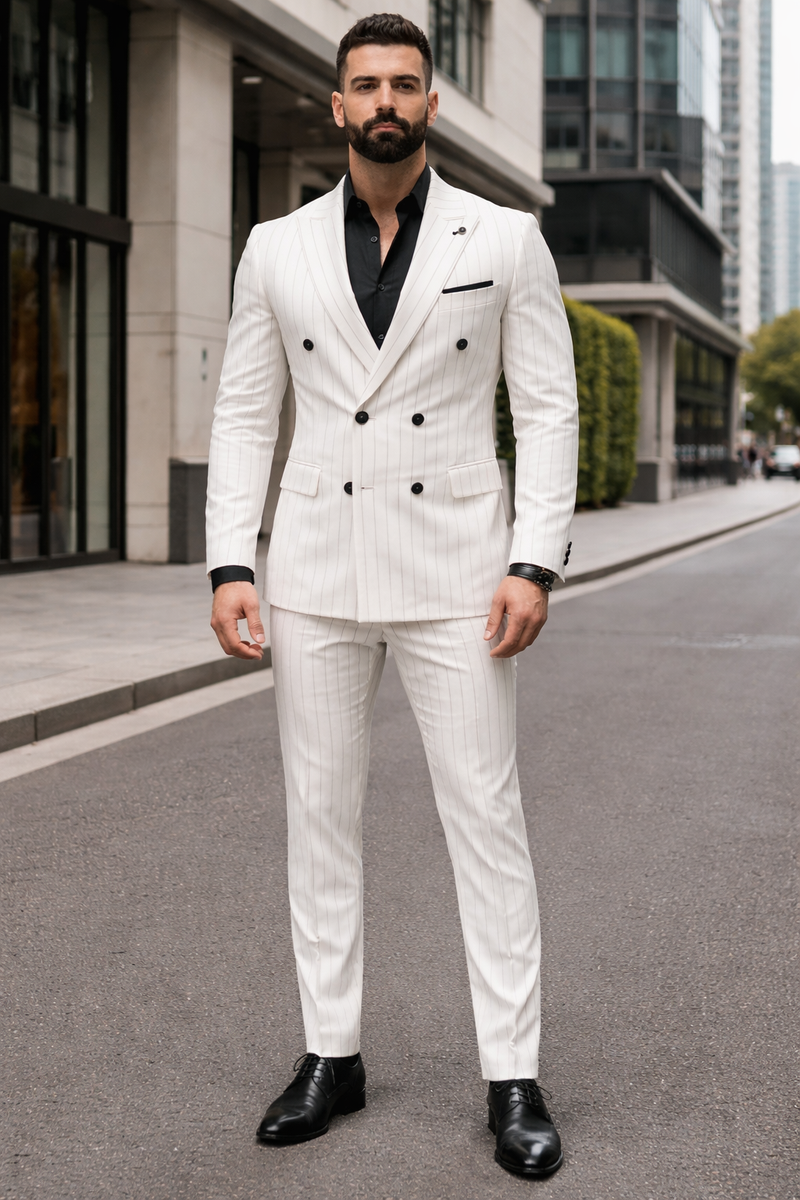 White Suit With Black Pinstripe - 1920'S 1940'S Dress Suit