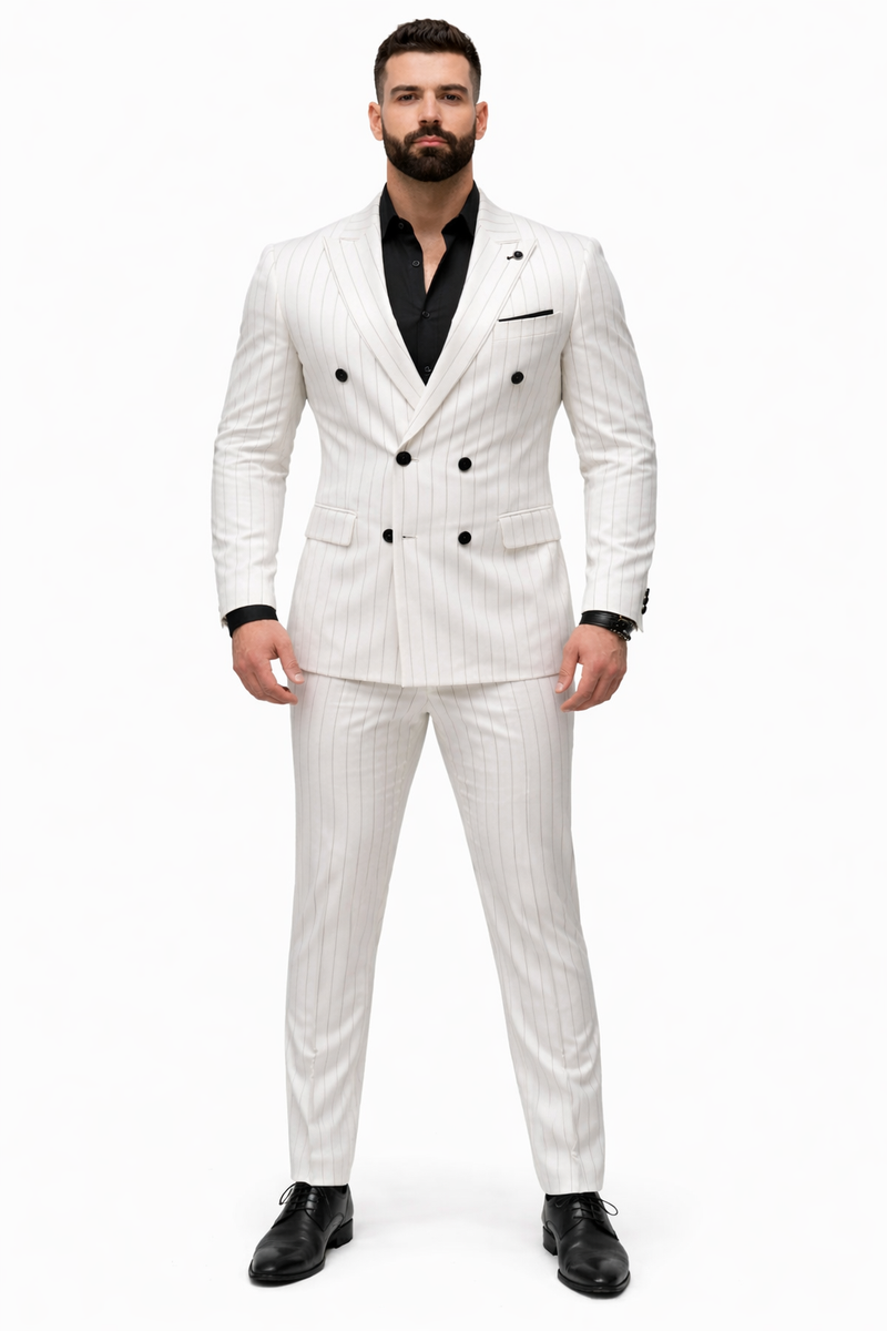 White Suit With Black Pinstripe - 1920'S 1940'S Dress Suit