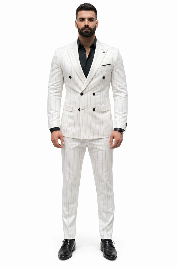 White Suit With Black Pinstripe - 1920'S 1940'S Dress Suit