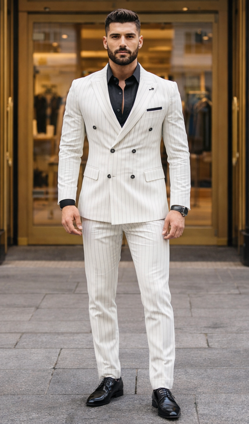 White Suit With Black Pinstripe - 1920'S 1940'S Dress Suit