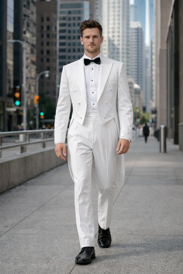 White Tuxedo Tailcoat - White Wedding Suit
