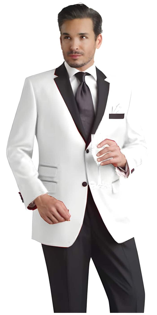 Two buttons White Dinner Jacket White Two buttons Notch Party Boy Wedding Toddler Suit For Groom Weddings & Prom ~ Wedding Groomsmen Tuxedo 2020 & Dinner Jacket Sportcoat Jacket W/ Dark black Collared Blazer ~ Suit Jacket