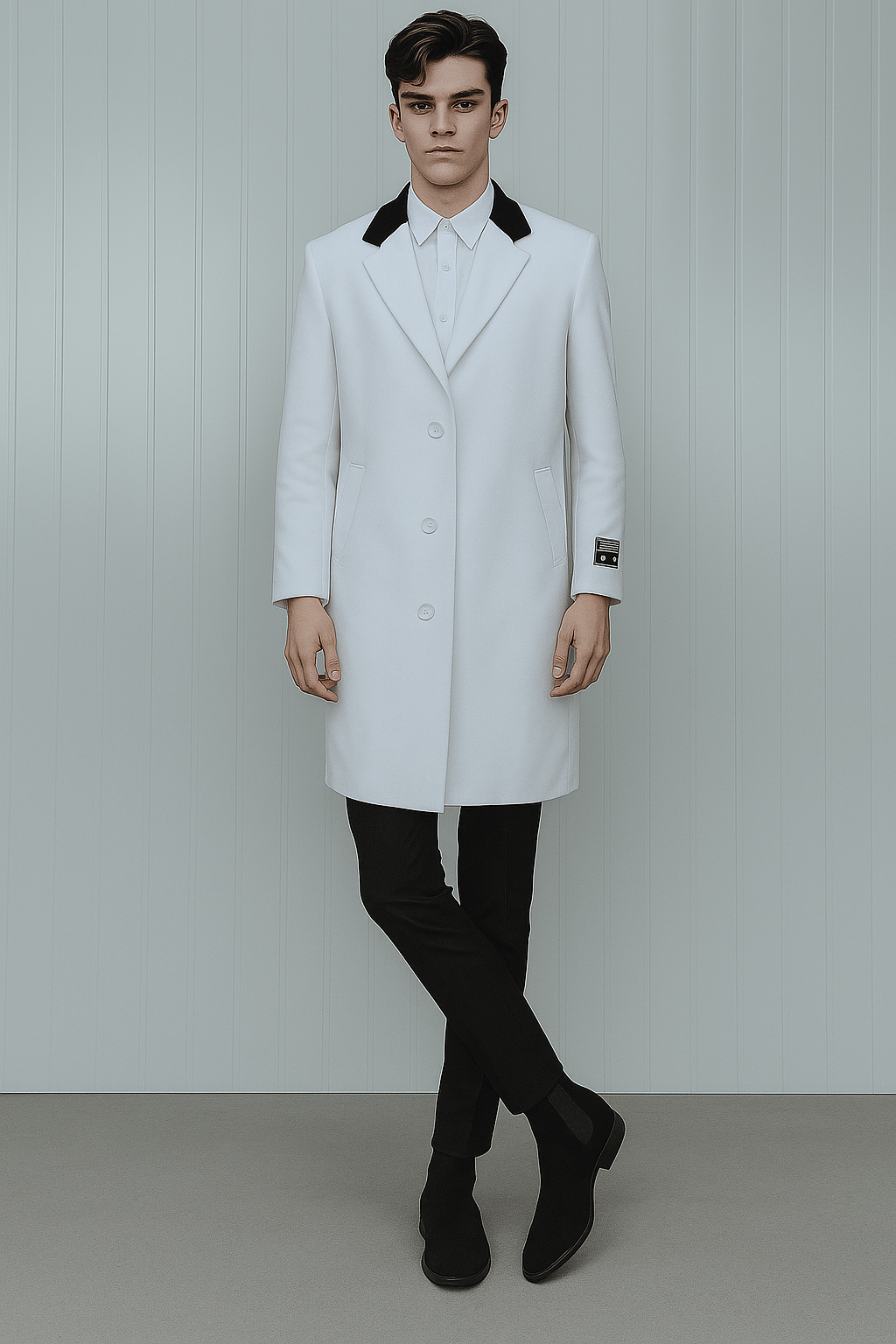 Belted White Wool And Cashmere Mens Overcoat