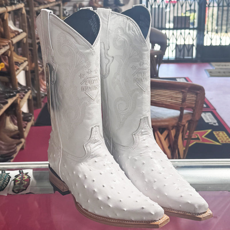 White Ostrich Print Western Boots Pointy Toe Pointed Toe
