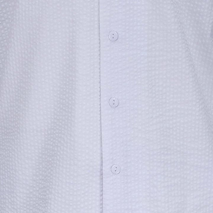 White seersucker 2pc set by Alberto Nardoni. Textured fabric with a wavy pattern, uniform white color. Features buttons down the front.