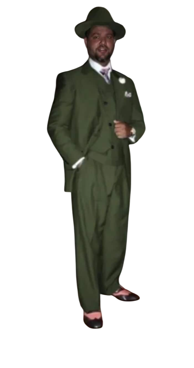 Wide Leg Pleated Pants Pants - 100% Wool Suit - Double Breasted Vest Peak Lapel - Classic Fit Suit - Vested Suit - Olive