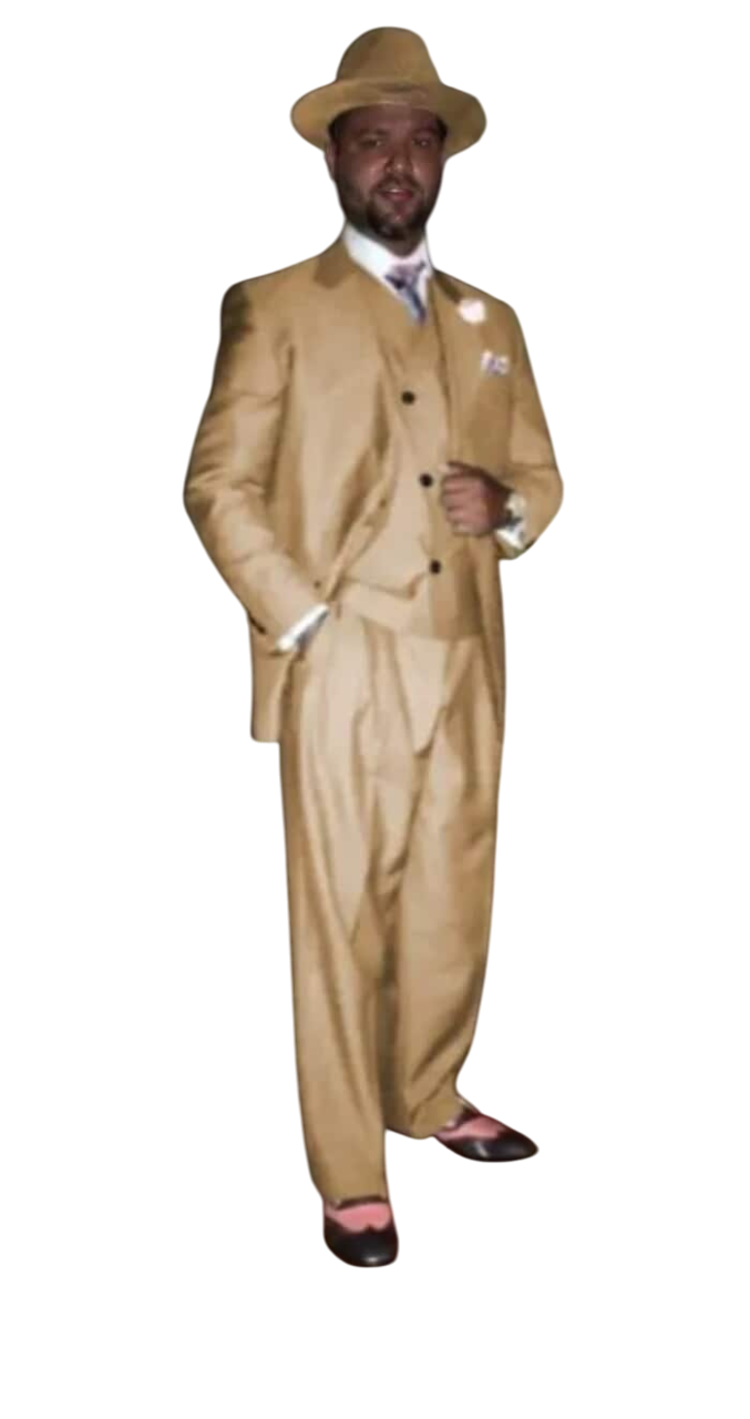 classic peak lapel tan suit for men