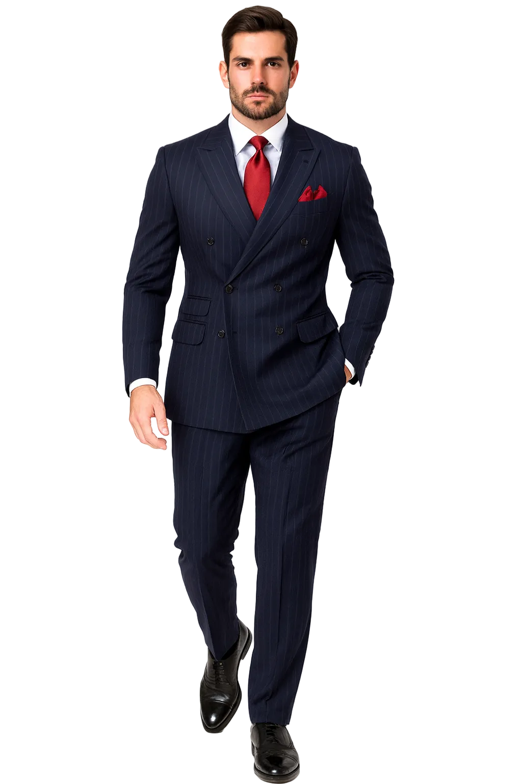 "Navy Pinstripe Wool Vested Suit - Men's Double Breasted Fashion"