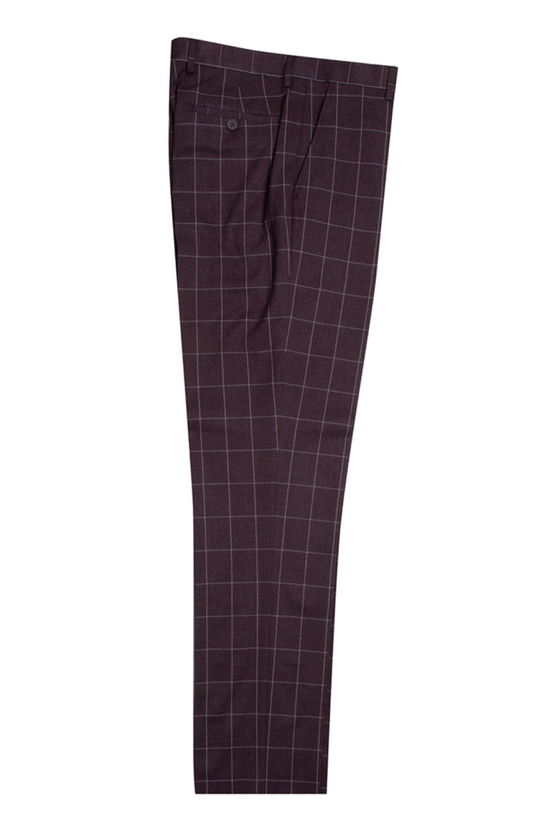 "Mens Stacy Adams Suit - Stacy Adams Suit Men's Burgundy Windowpane Plaid Vested Suit"