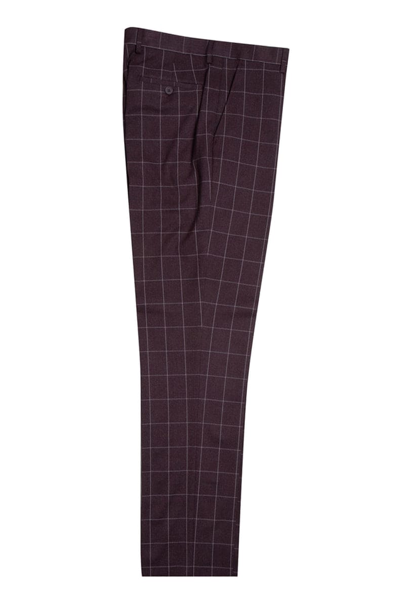 "Mens Stacy Adams Suit - Stacy Adams Suit Men's Burgundy Windowpane Plaid Vested Suit"