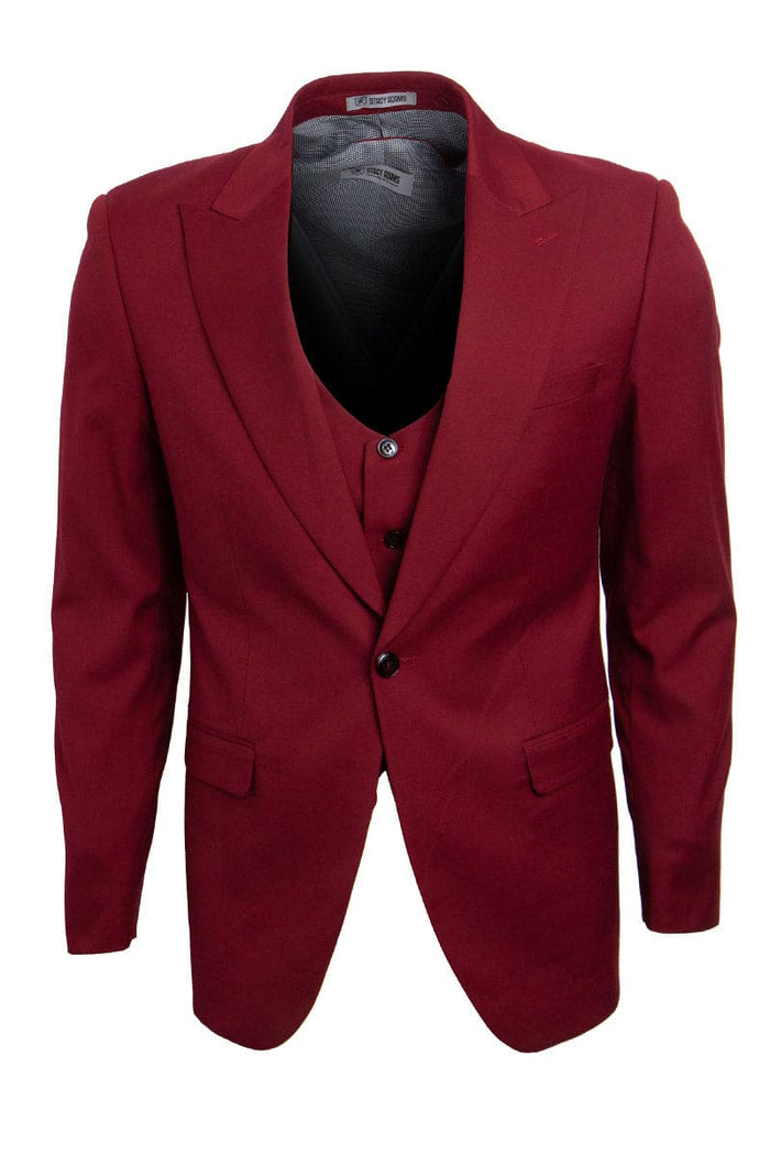 Mens Stacy Adams Suit - Stacy Adams Suit Men's Vested Suit - Cherry Red with One Button Peak Lapel