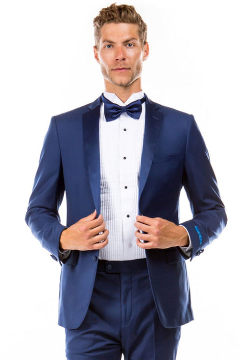 "Indigo Blue Slim Fit Men's Tuxedo - Two Button Style for Wedding & Prom 2025"