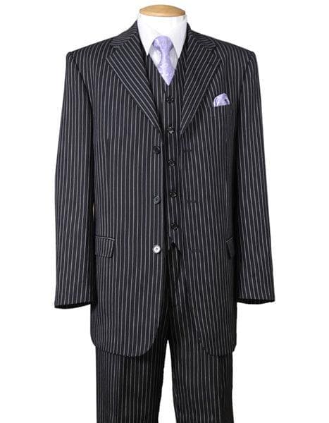 Men's Black With White Stripe Double Breasted Suit - AlbertoNardoniStore