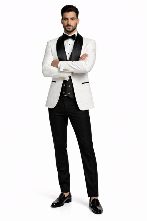 York Slim Fit Tuxedo Suit ( White & Black )