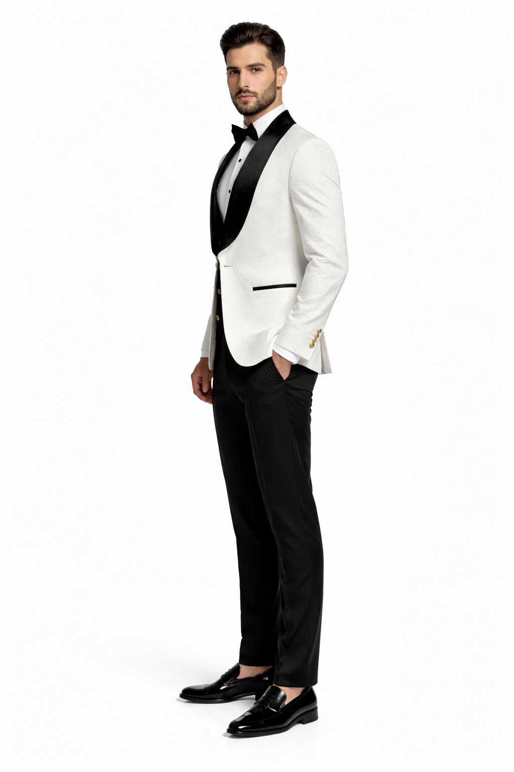 York Slim Fit Tuxedo Suit ( White & Black )
