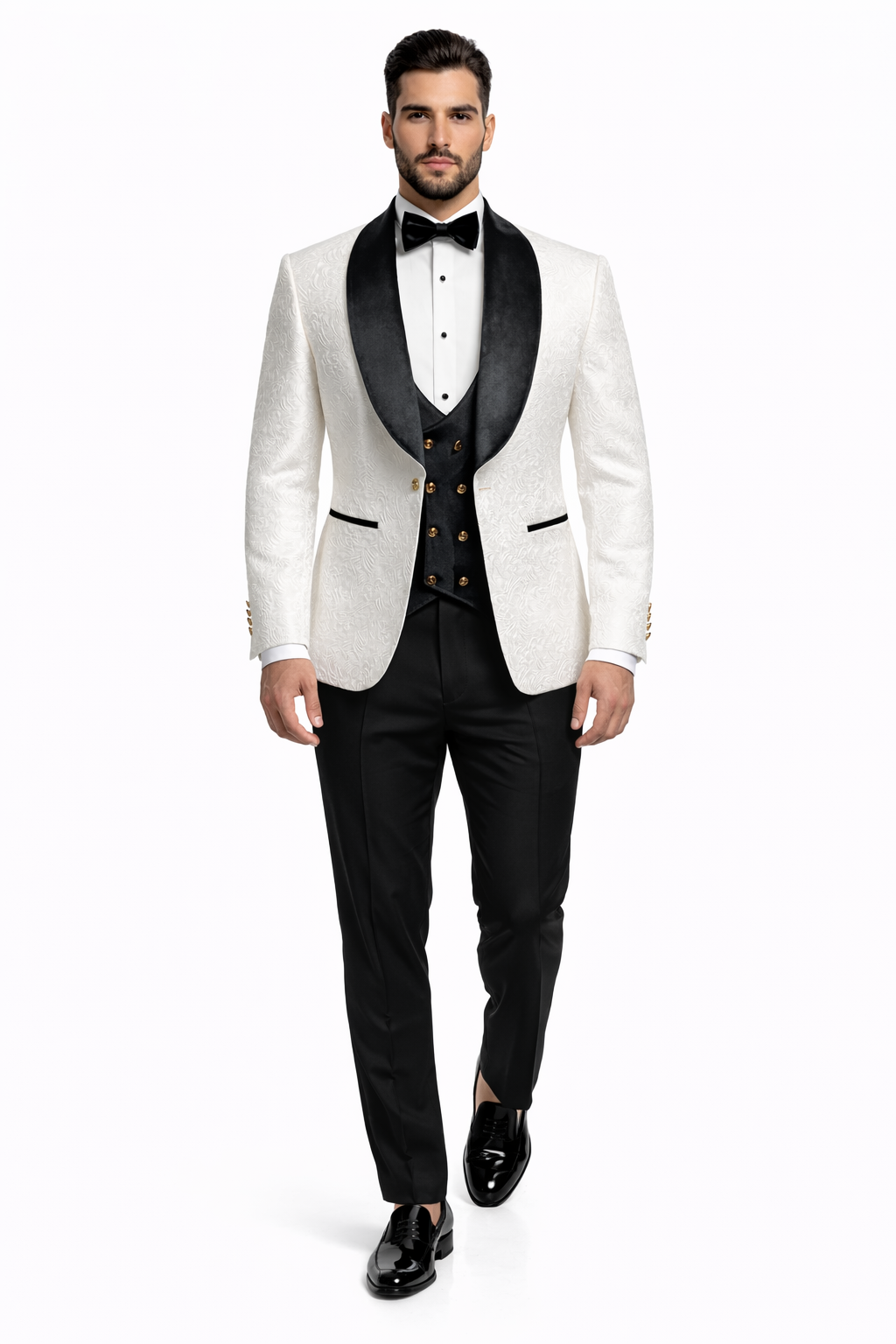 York Slim Fit Tuxedo Suit ( White & Black )