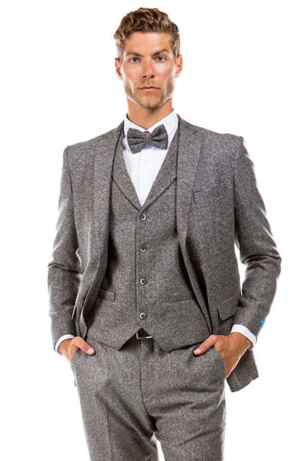 "Vintage Style Grey Tweed Wedding Suit - Men's Two Button Vested"