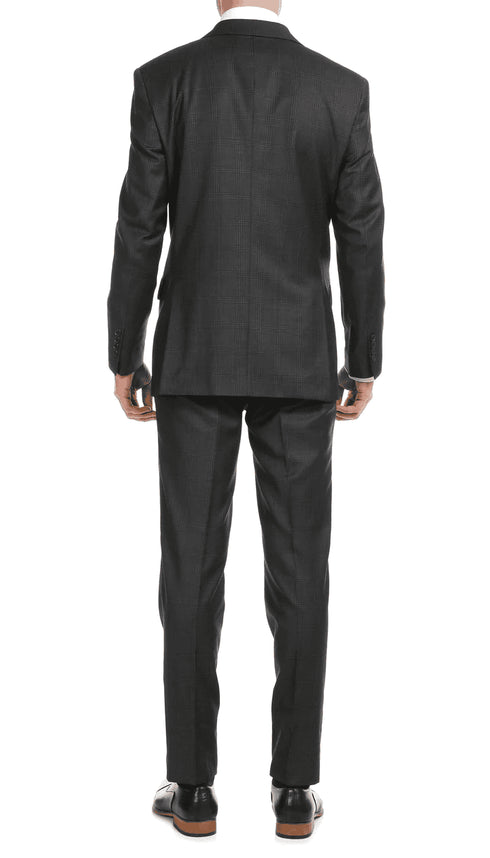 Yves Grey Plaid Check Men'S Premium 2PC Premium Wool Slim Fit Suit