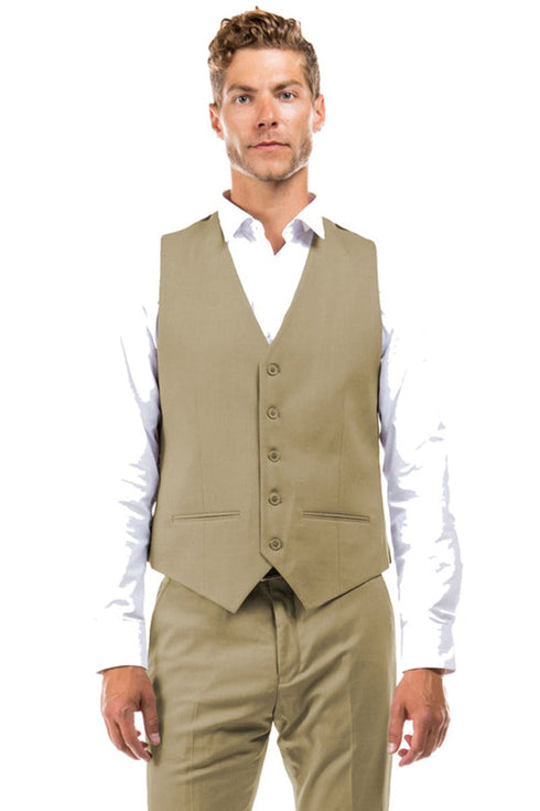 "Designer Wool Vest for Men - Tan, Suit Separate by [Brand Name]"