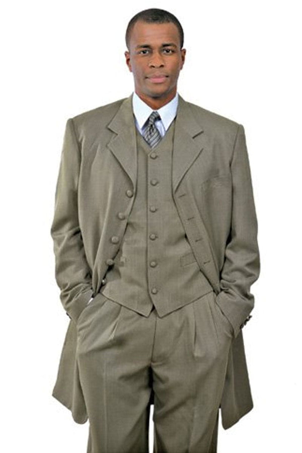 "Zoot Suit Men's Long Vested Fashion in Taupe"