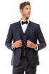 Navy Blue Vintage Tweed Wedding Suit for Men - Two Button Vested Style