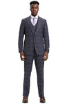 Men's Stacy Adams One Button Peak Lapel Double Breasted Vest Suit in Charcoal Grey Plaid