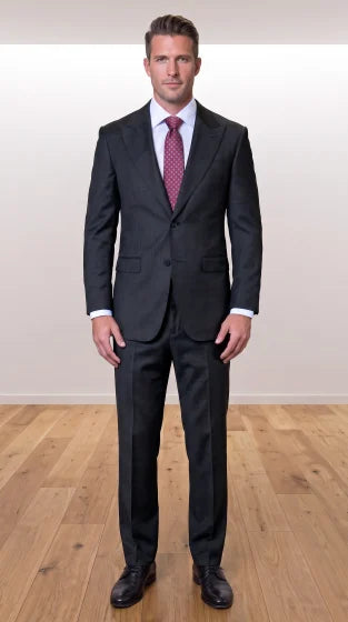 Statement Men's Modern Fit 2 Piece 100% Super 200 Wool Suit Peak Lapel in Black - image 8