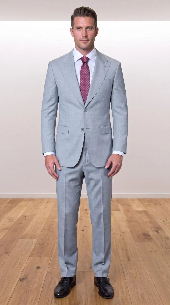 Statement Men's Modern Fit 2 Piece 100% Super 200 Wool Suit Peak Lapel in Grey - image 8